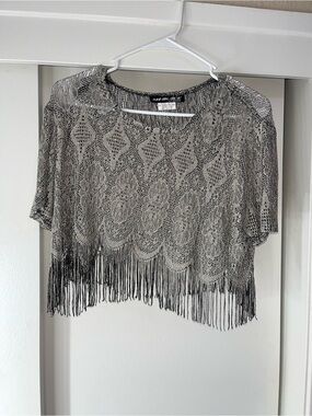 Vintage Silver Metallic Fringe Crop Top